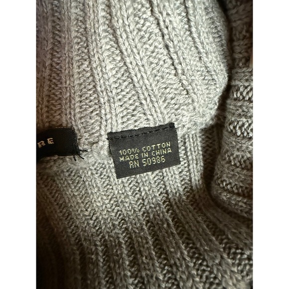 Jeanne Pierre Fisherman Sweater L Grey Mock Neck Preppy Chunky Cable Knit Cotton - Picture 10 of 10